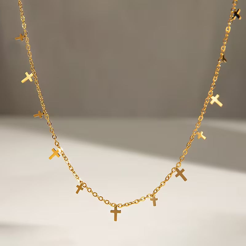 Nooxian Dainty Cross Tassel Necklace